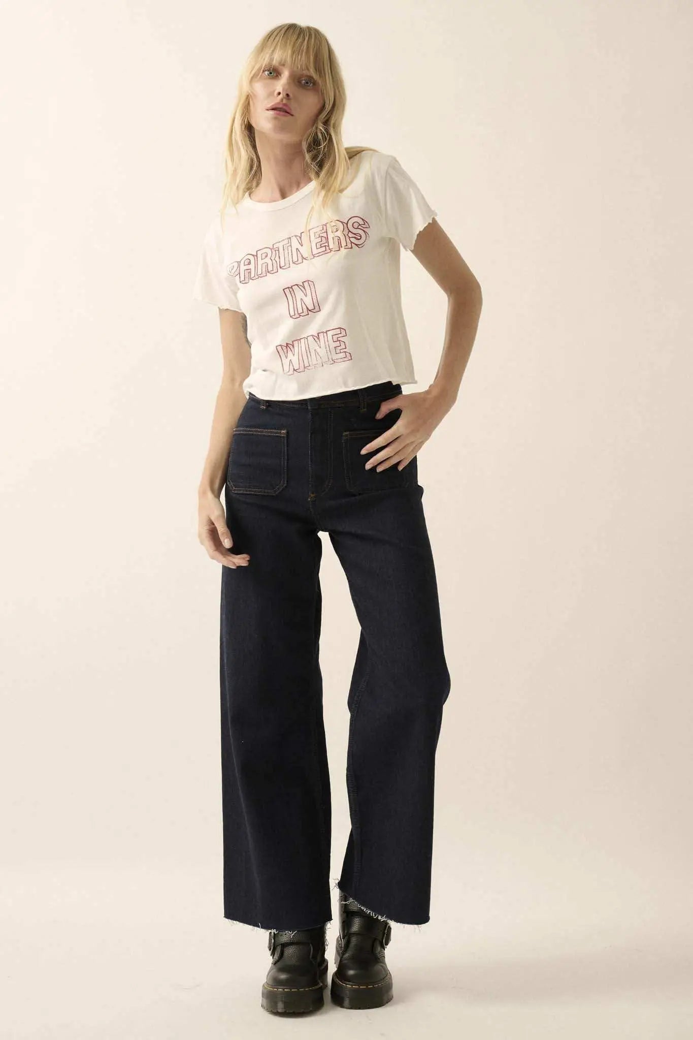 Partners In Wine Cropped Lettuce-Edge Graphic Tee
