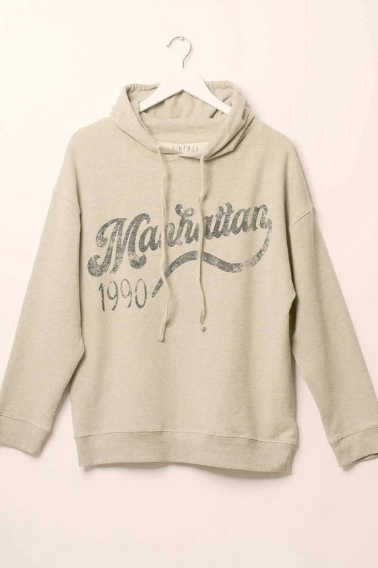 Manhattan 1990 Vintage-Print Graphic Hoodie
