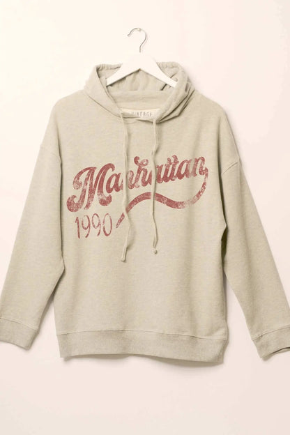 Manhattan 1990 Vintage-Print Graphic Hoodie