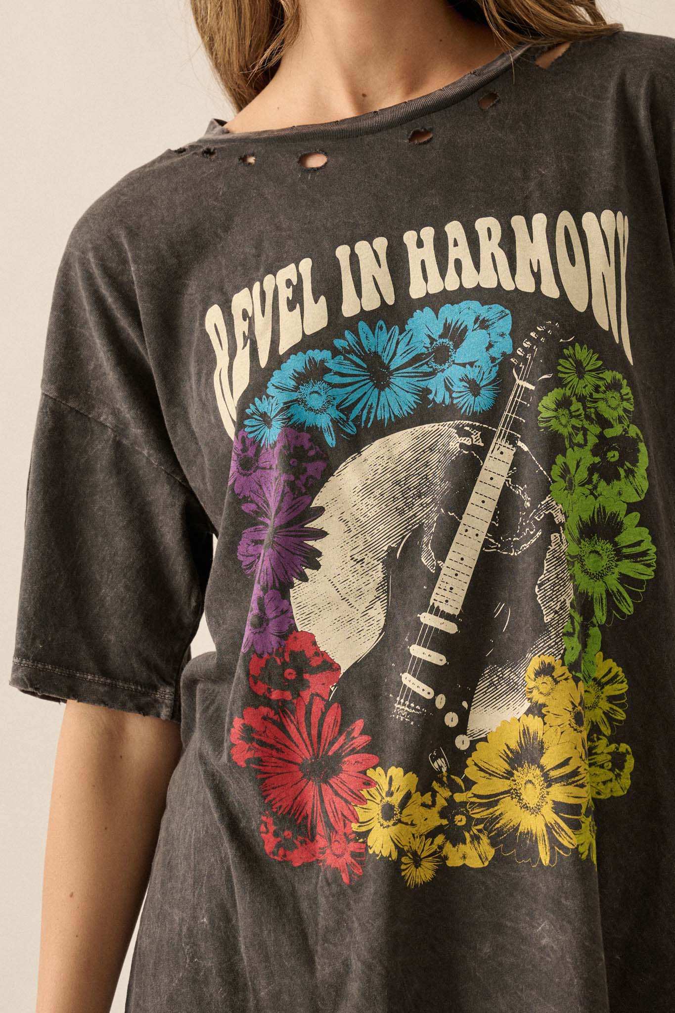 Revel in Harmony Distressed Guitar Graphic Tee