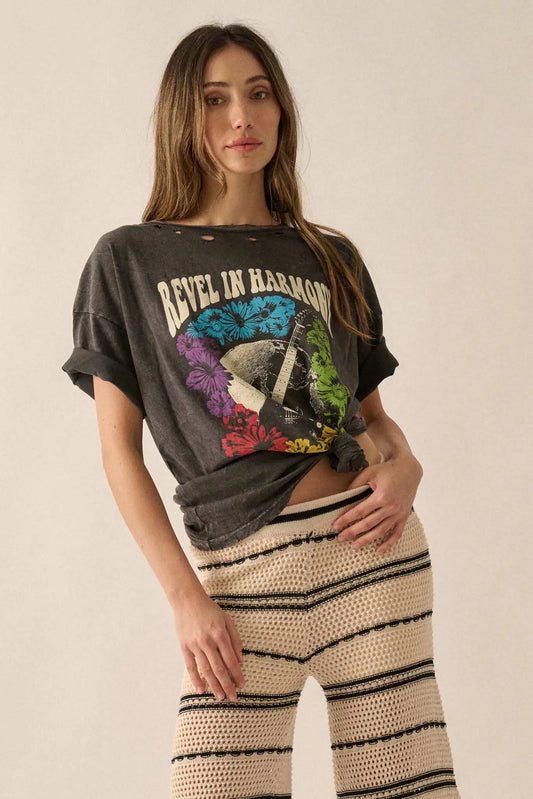 Revel in Harmony Distressed Guitar Graphic Tee