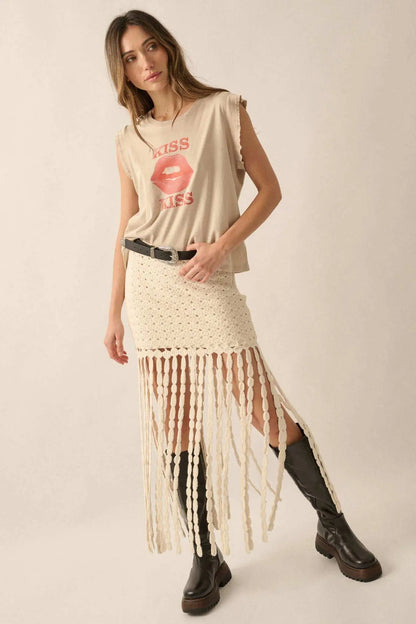 Kiss Kiss Distressed Sleeveless Graphic Tee