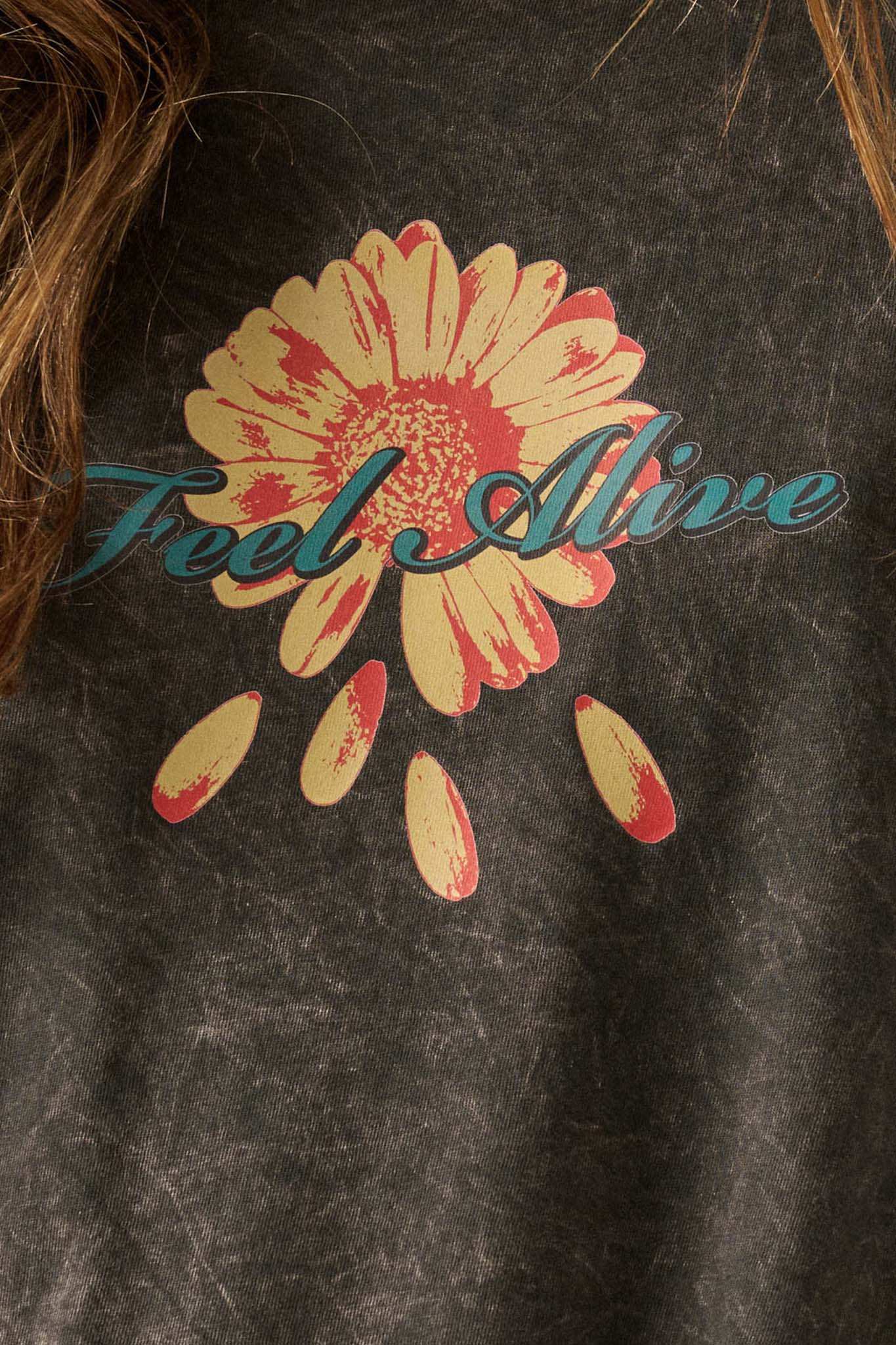 Feel Alive Vintage-Wash Flower Graphic Tee