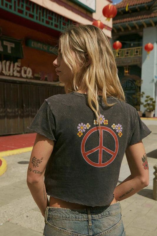 Made With Love Floral Peace Sign Graphic Baby Tee