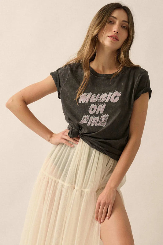 Music on Fire Vintage-Wash Graphic Tee