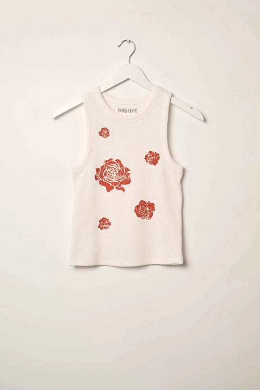 Rugged Rose Vintage-Print Thermal Graphic Tank Top