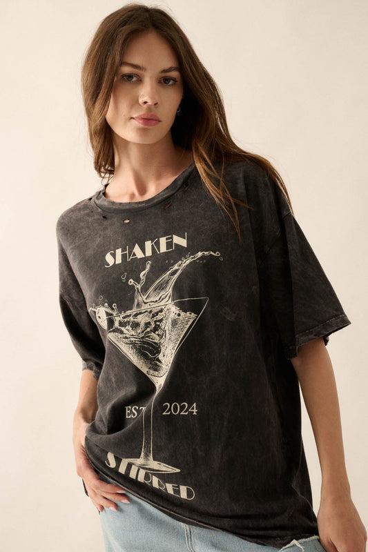 Shaken & Stirred Martini Distressed Graphic Tee