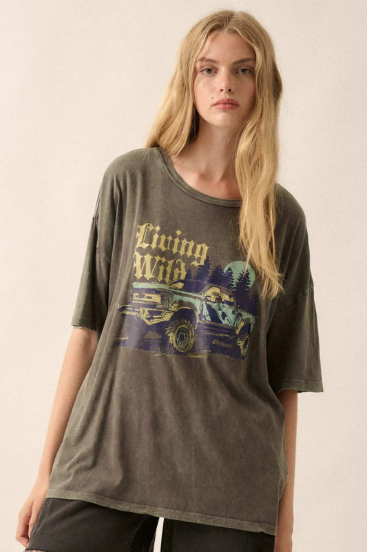Living Wild Vintage-Wash Pickup Truck Graphic Tee