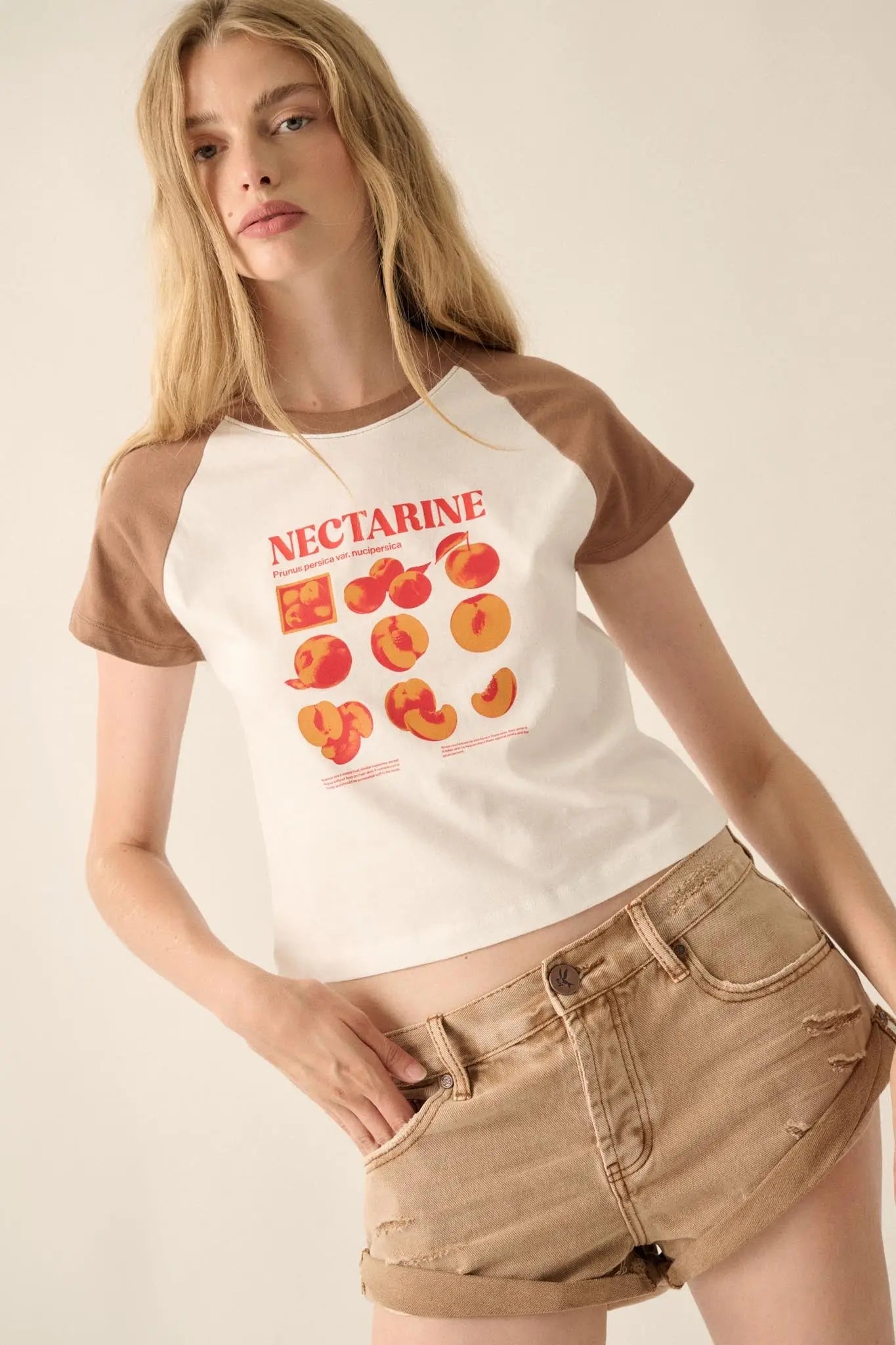 Nectarine Cropped Raglan Graphic Baby Tee