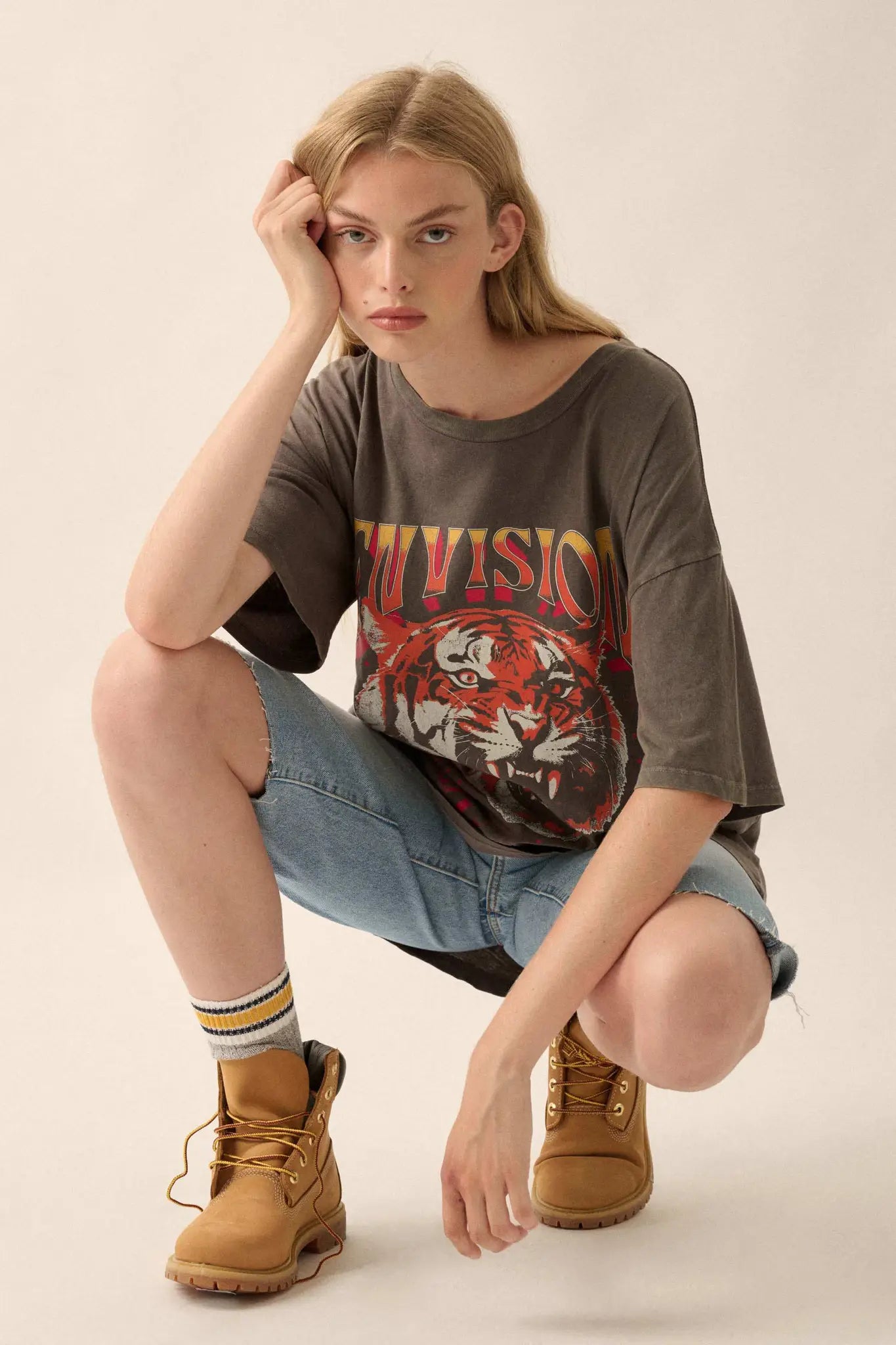 Envision Greatness Vintage-Print Tiger Graphic Tee