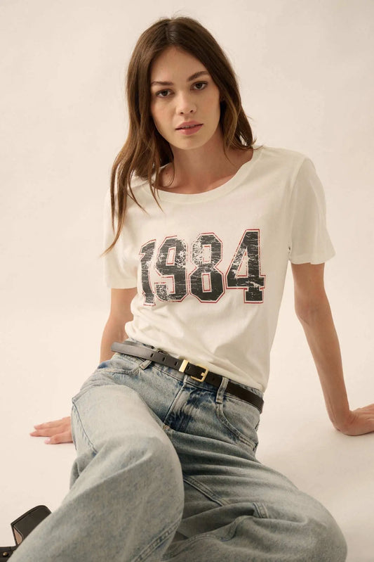 1984 Vintage-Print Varsity Graphic Tee
