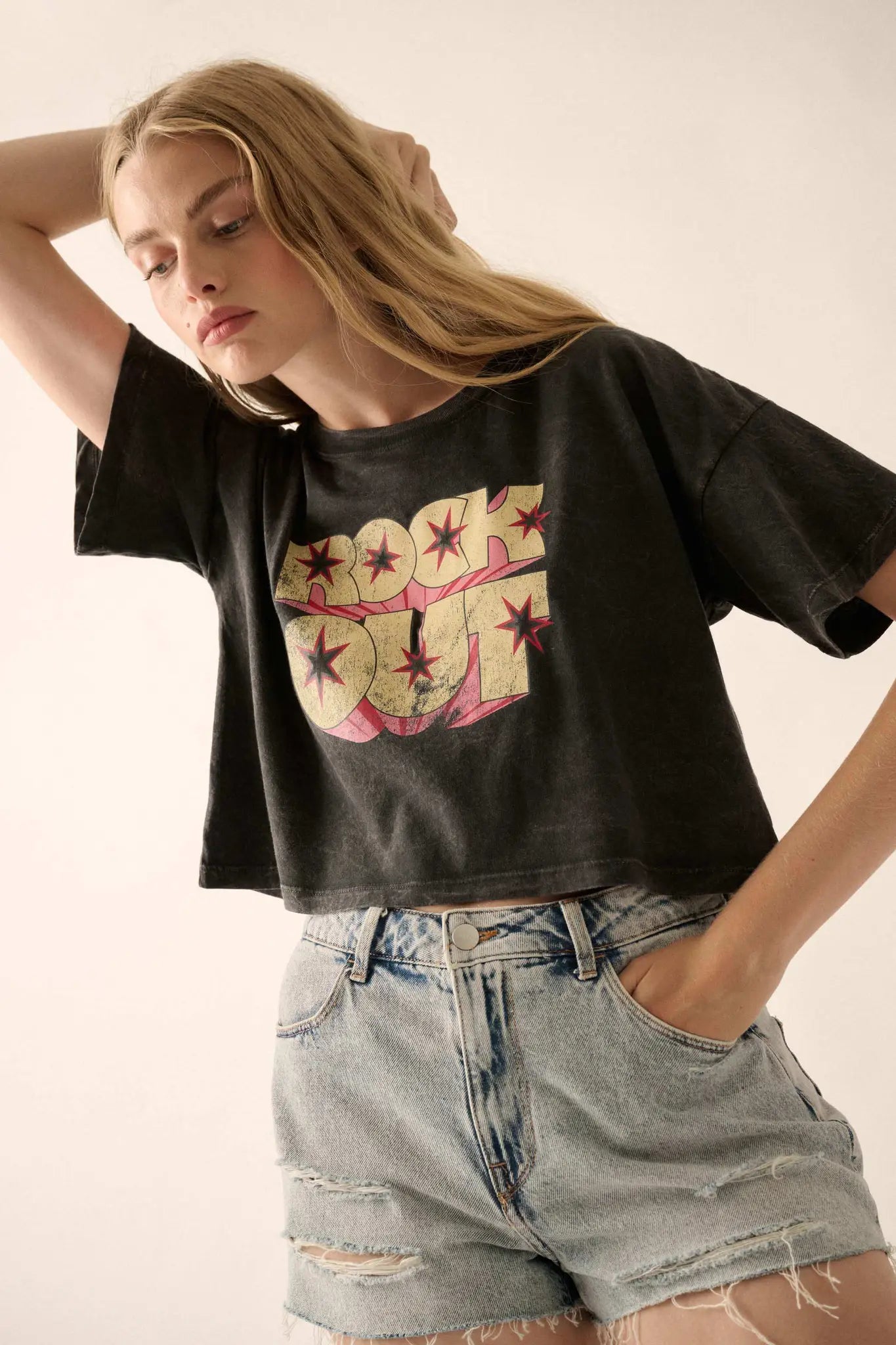 Rock Out Cropped Vintage-Wash Graphic Tee