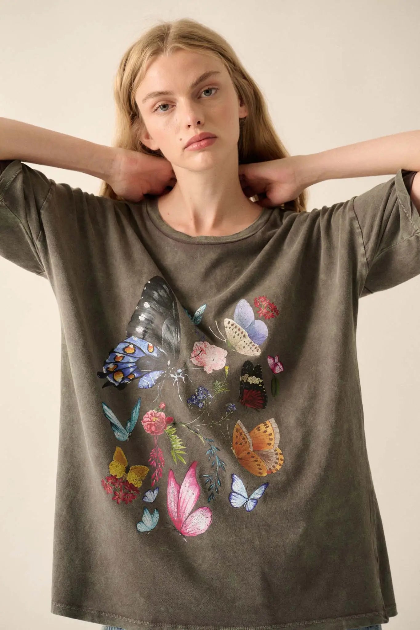 Butterfly Meadow Vintage-Wash Oversize Graphic Tee