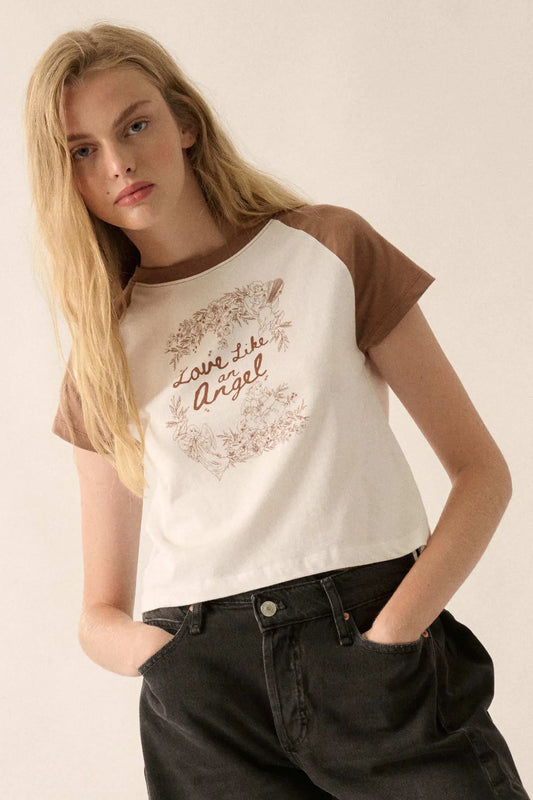 Love Like an Angel Cropped Ragan Graphic Baby Tee