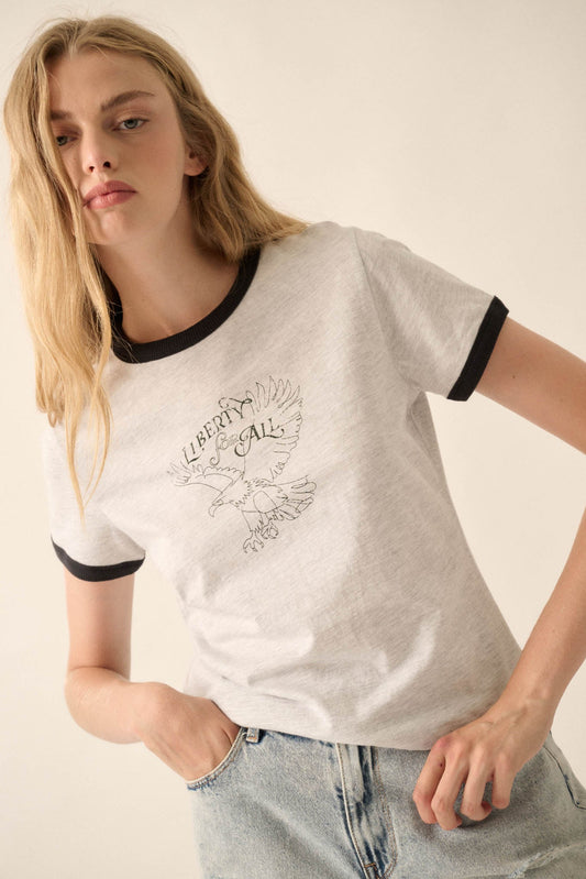 Liberty for All Vintage-Print Graphic Ringer Tee