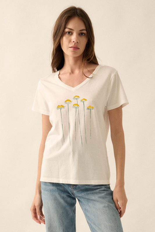 Dandelion Season V-Neck Floral Graphic Tee