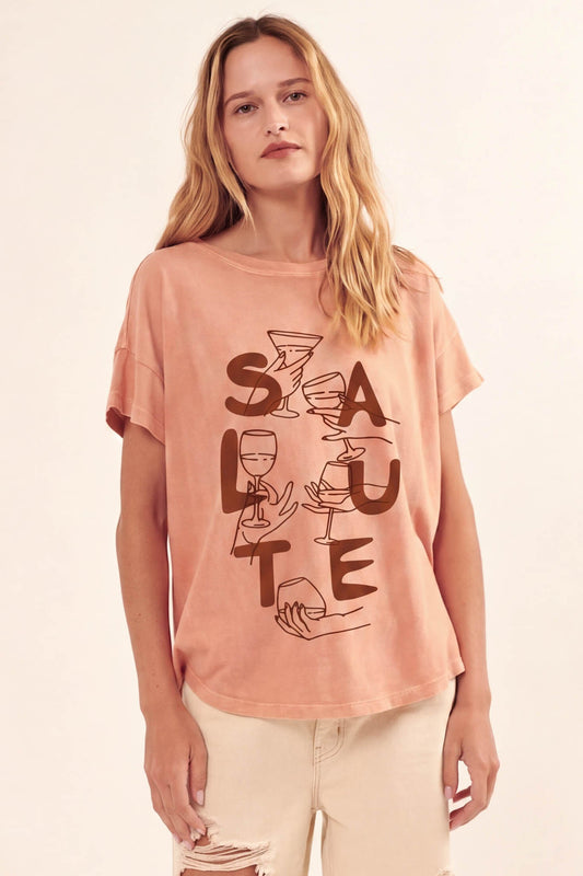 Salute Wine Toast Vintage-Wash Graphic Tee