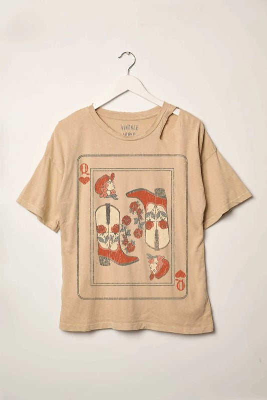 Cowgirl Queen of Hearts Slashed Graphic Tee