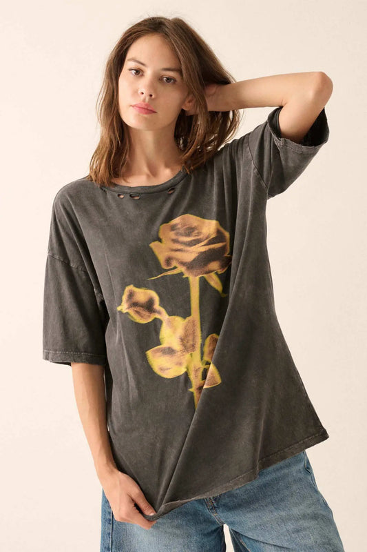 Golden Rose Oversized Distressed Graphic Tee