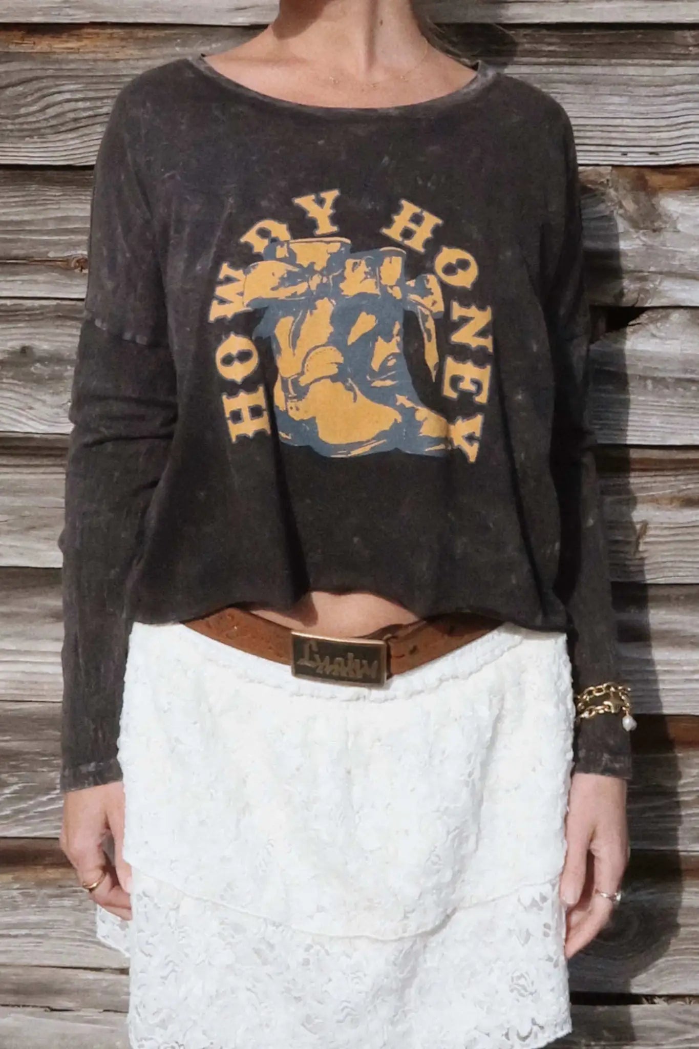 Howdy Honey Cropped Long-Sleeve Graphic Tee