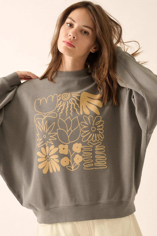 Doodle Garden Oversize Thermal Graphic Top