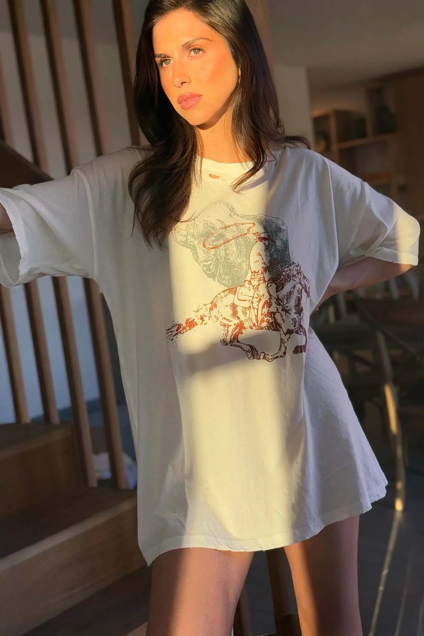 Bison Wrangler Distressed Oversize Graphic Tee