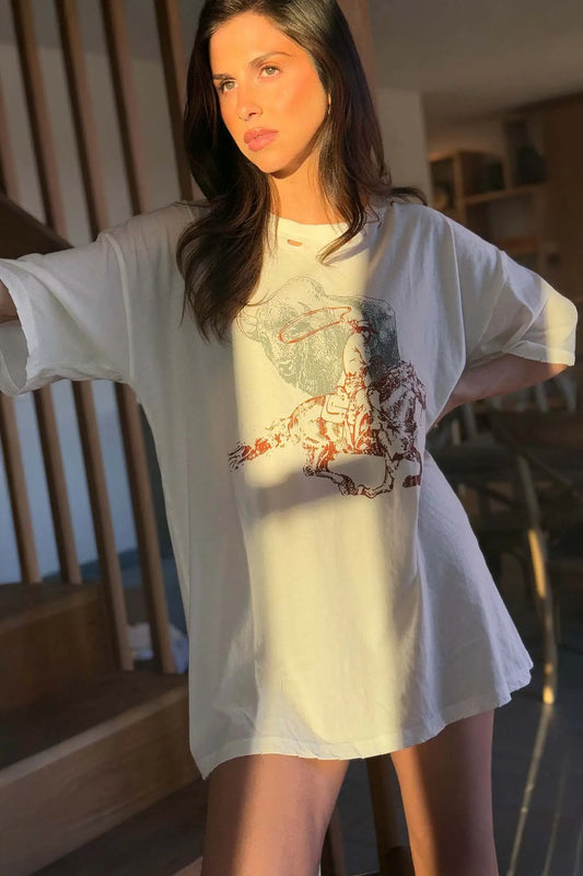 Bison Wrangler Distressed Oversize Graphic Tee