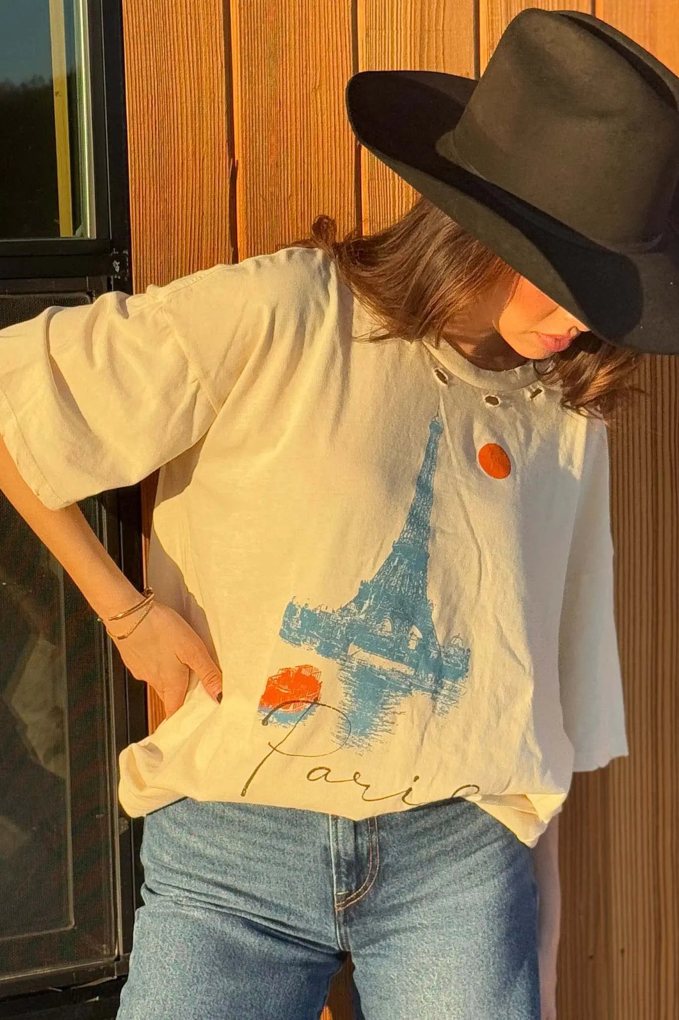 Paris Eiffel Tower Distressed Oversize Graphic Tee