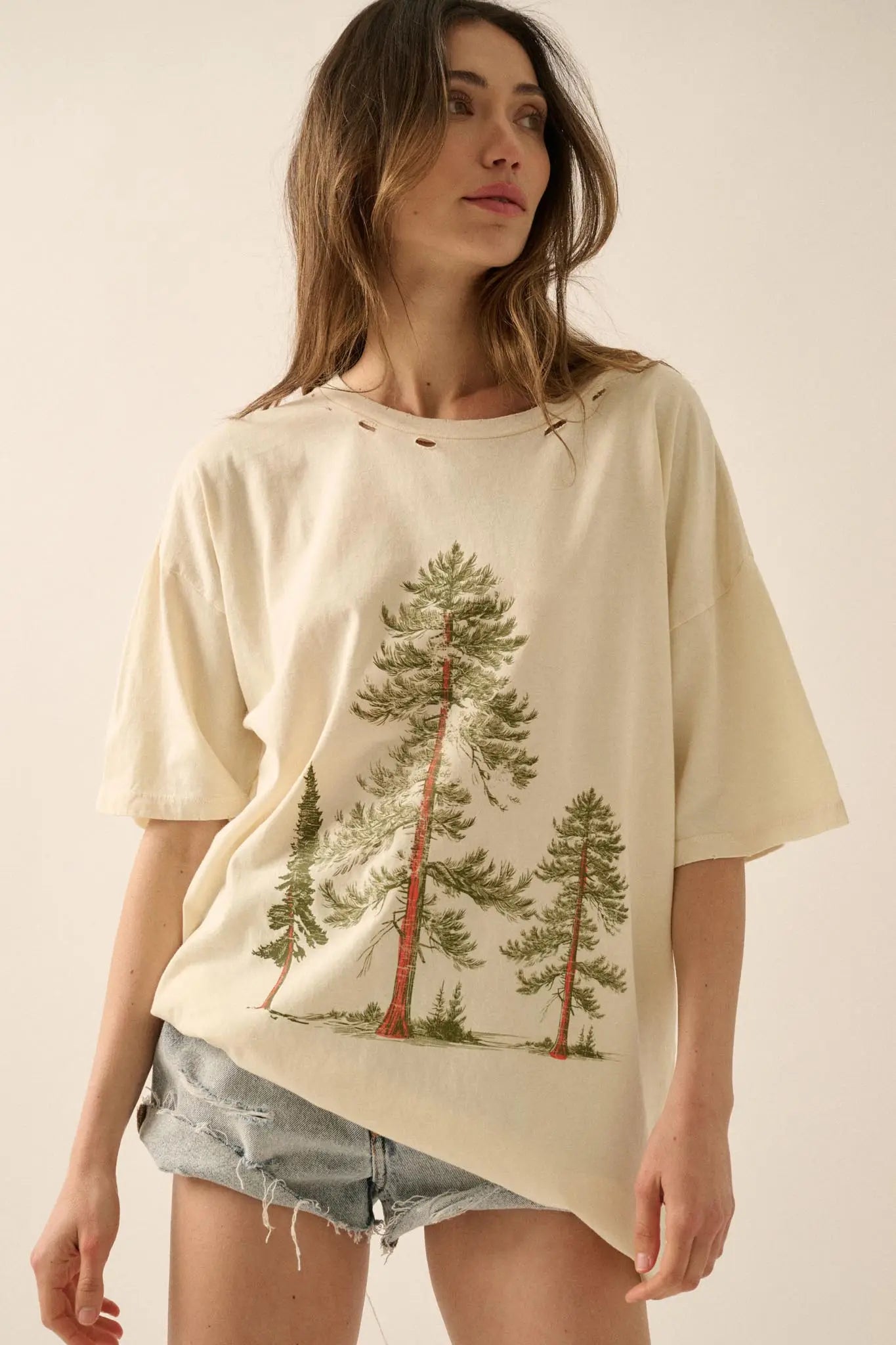 Pine Forest Distressed Oversize Graphic Tee