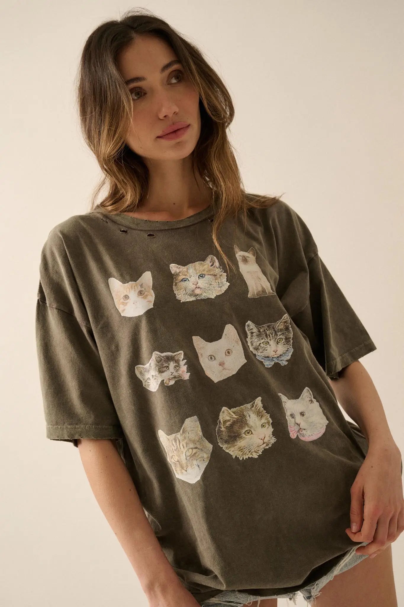 Cool Cats Distressed Oversize Graphic Tee