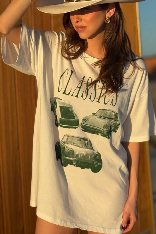 Classic Cars Distressed Oversize Graphic Tee