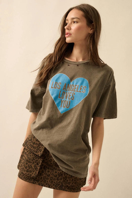 LA Loves You Distressed Oversize Graphic Tee