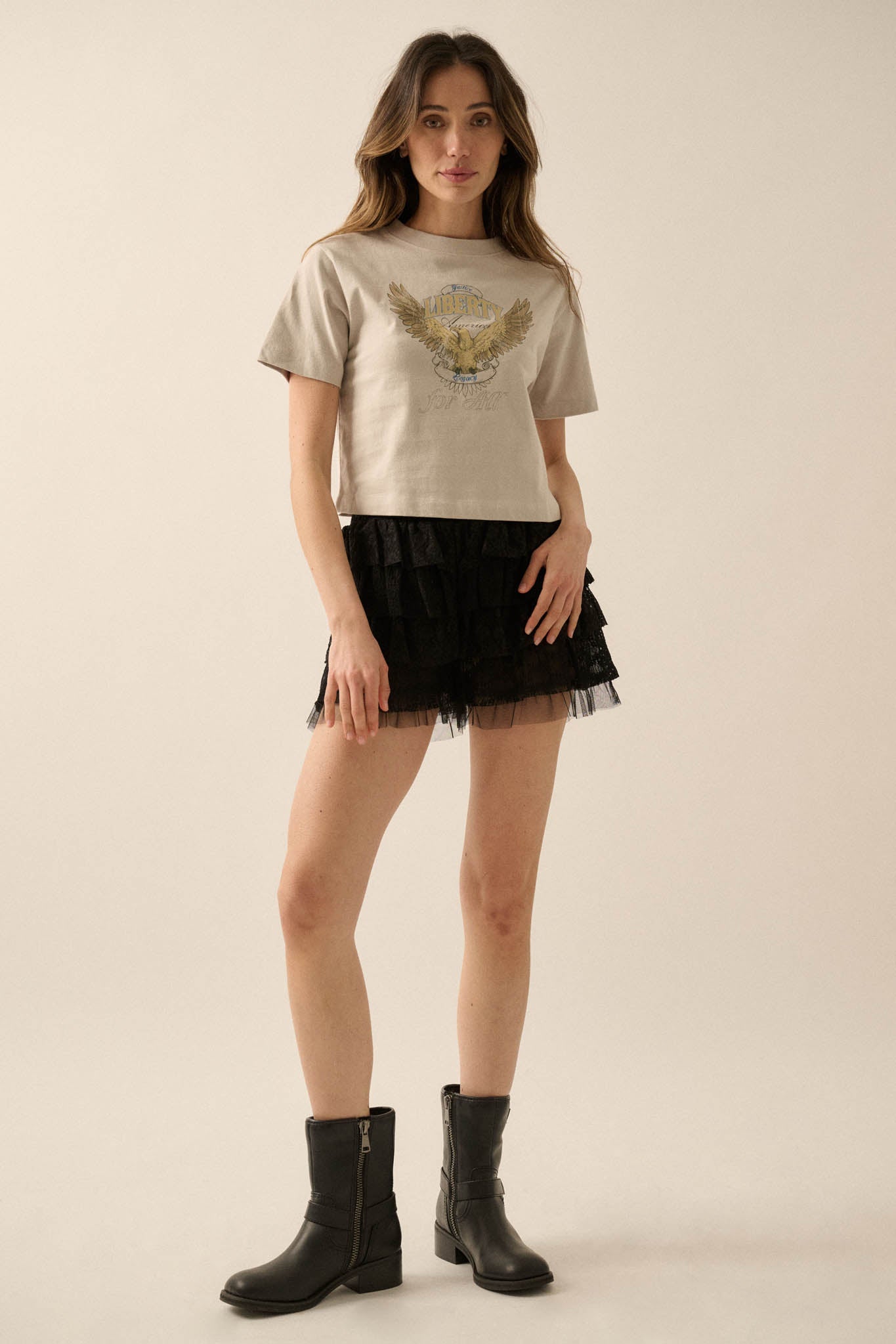 Liberty for All Garment-Dyed Cropped Graphic Tee