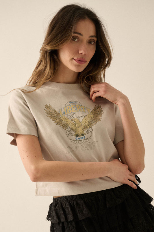 Liberty for All Garment-Dyed Cropped Graphic Tee