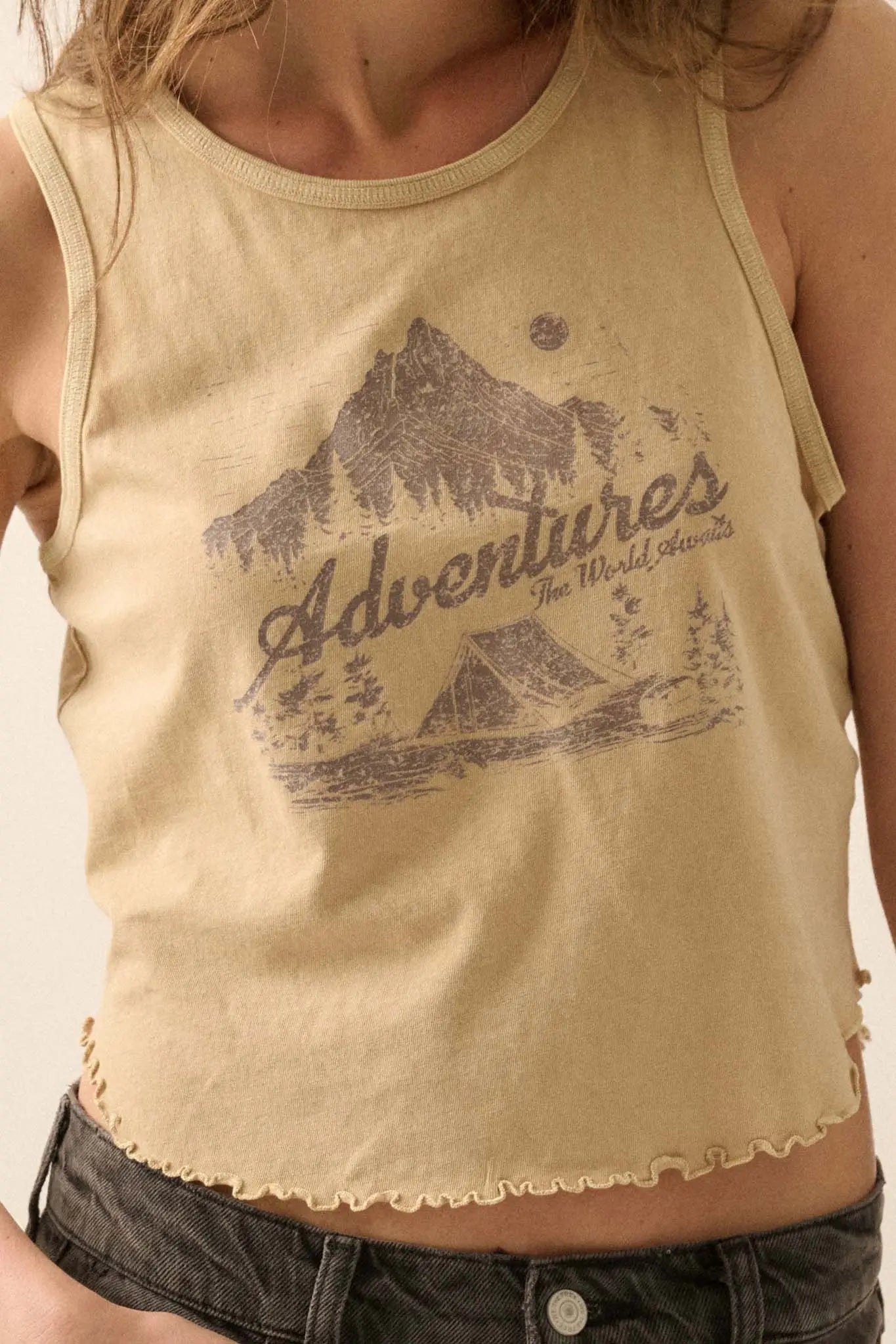 Camping Adventures Vintage-Wash Graphic Tank Top