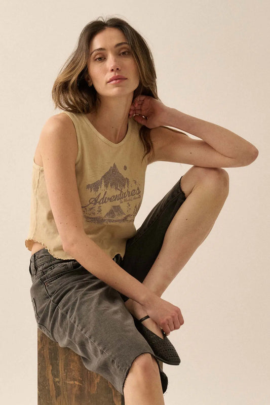 Camping Adventures Vintage-Wash Graphic Tank Top