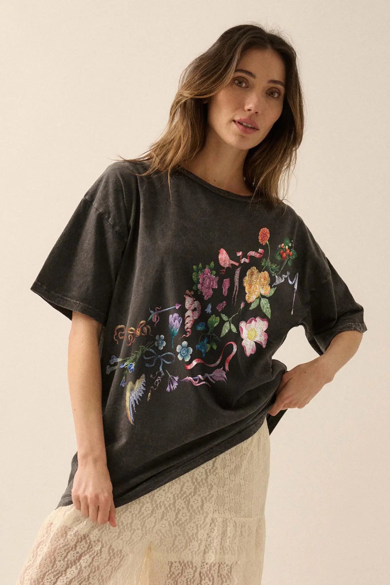 Fantasy Garden Vintage-Wash Floral Graphic Tee