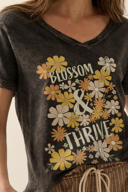 Blossom & Thrive Floral V-Neck Graphic Tee