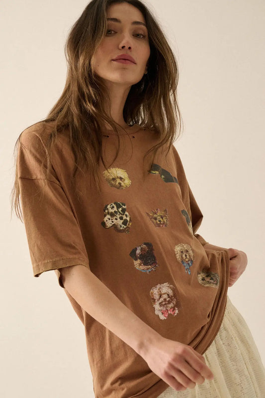 Good Dogs Distressed Oversize Graphic Tee