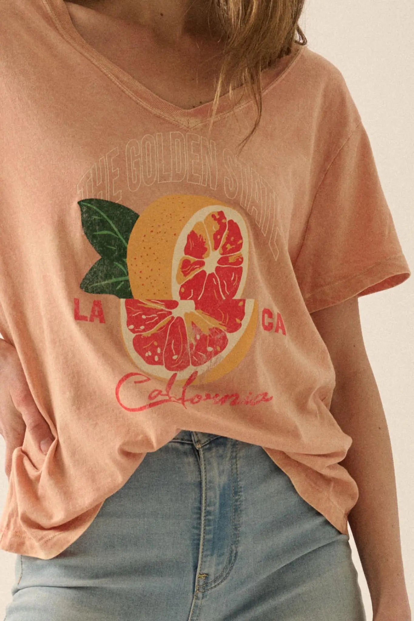Golden State Grapefruit V-Neck Graphic Tee