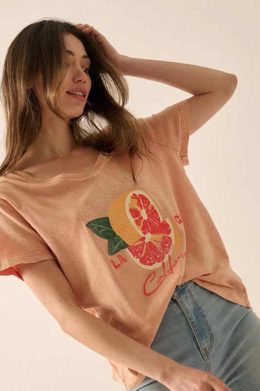 Golden State Grapefruit V-Neck Graphic Tee