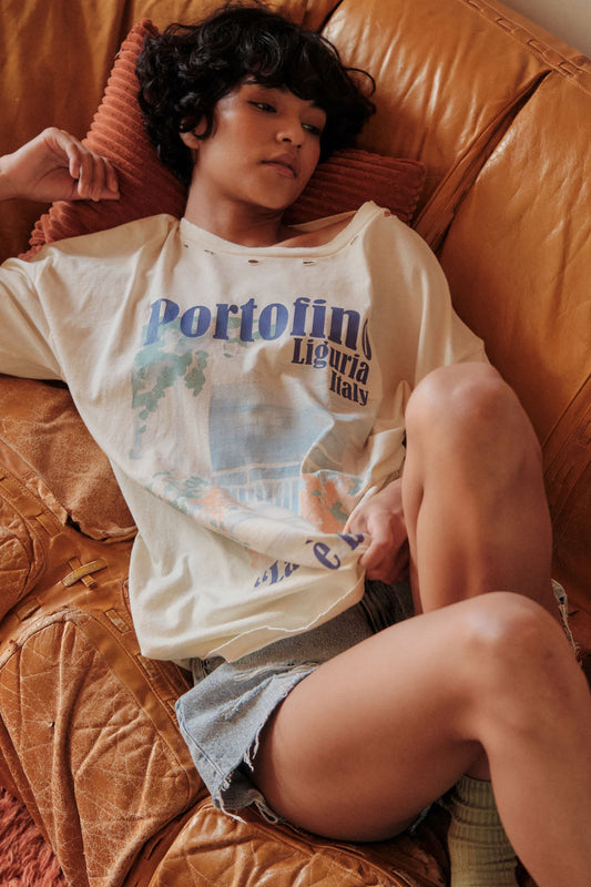 Portofino Italy Distressed Oversize Graphic Tee