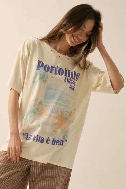 Portofino Italy Distressed Oversize Graphic Tee