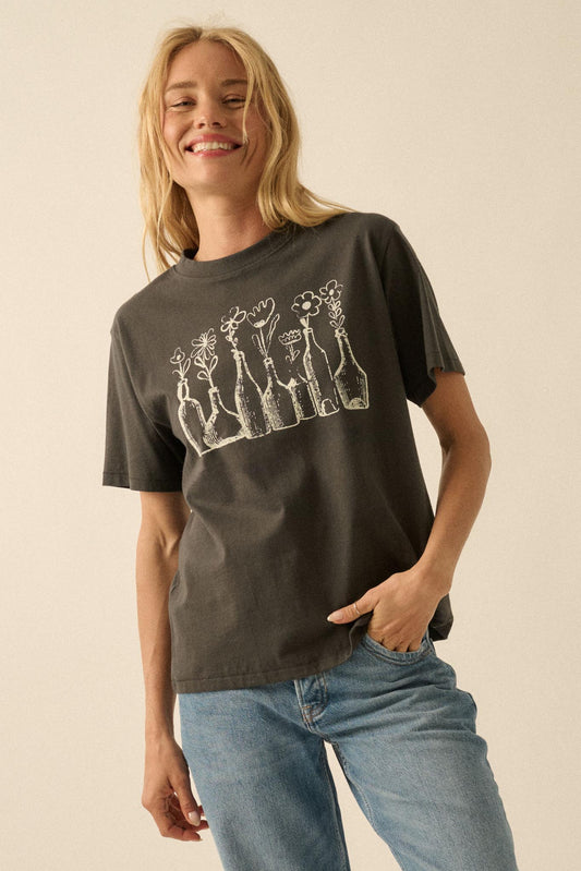 Blooming Bottles Vintage-Print Floral Graphic Tee