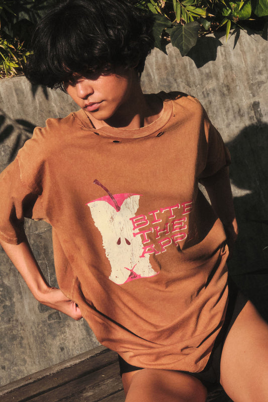 Bite the Apple Distressed Oversize Graphic Tee