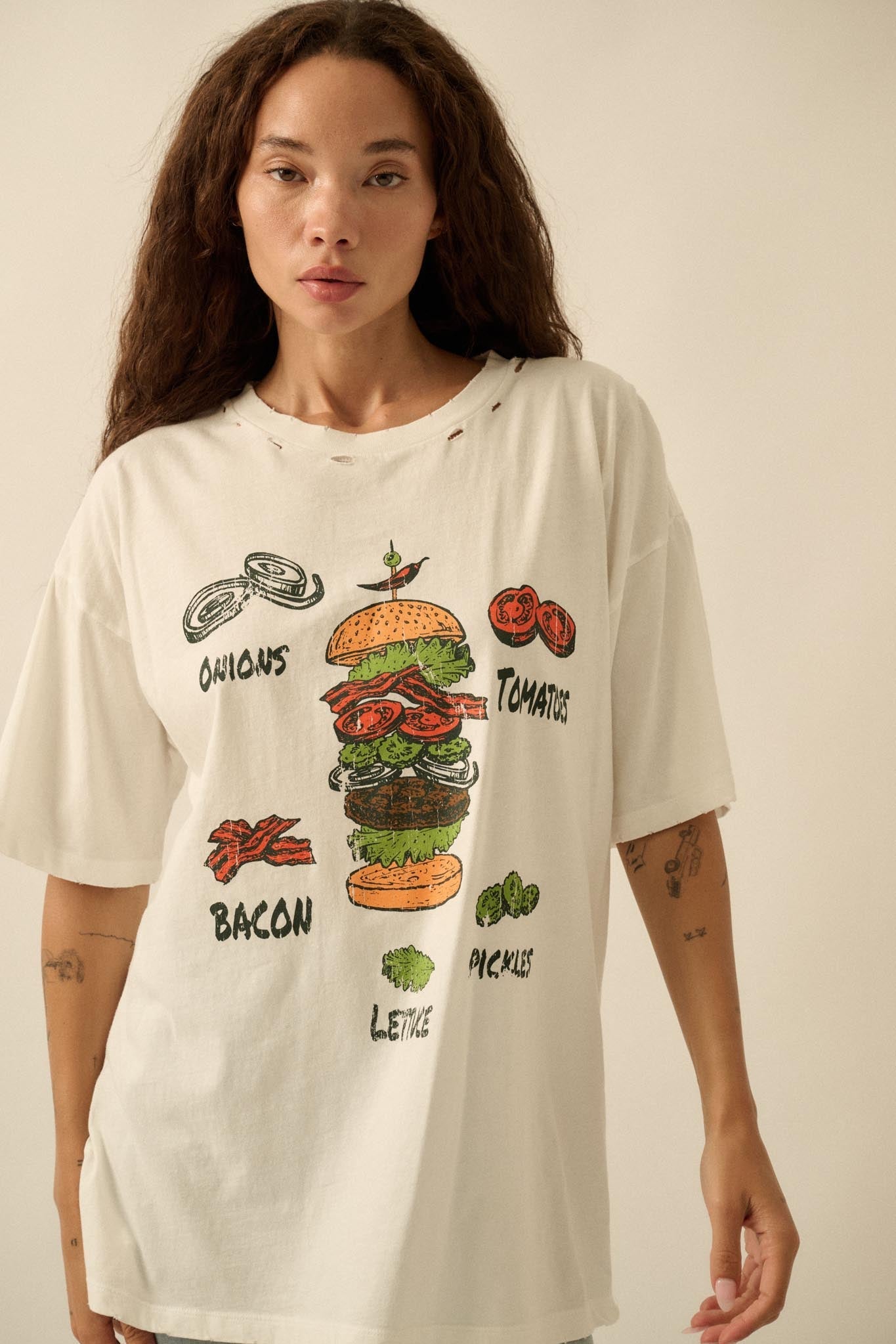 Burger Time Distressed Oversize Graphic Tee