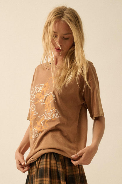 Celestial Tigers Distressed Oversize Graphic Tee