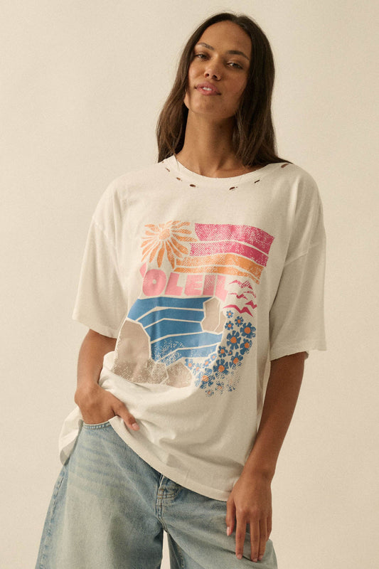 Soleil Beach Distressed Oversize Graphic Tee
