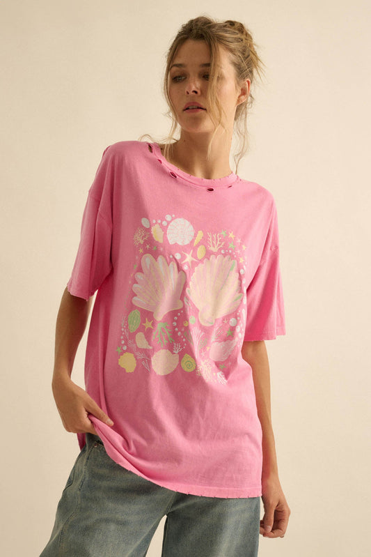 By the Seashore Distressed Seashell Graphic Tee