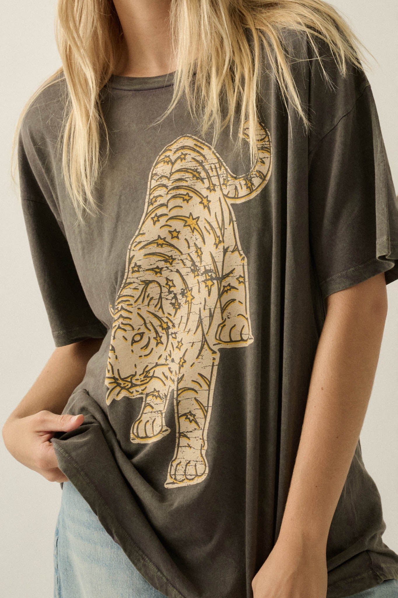 Cosmic Tiger Vintage-Wash Oversize Graphic Tee